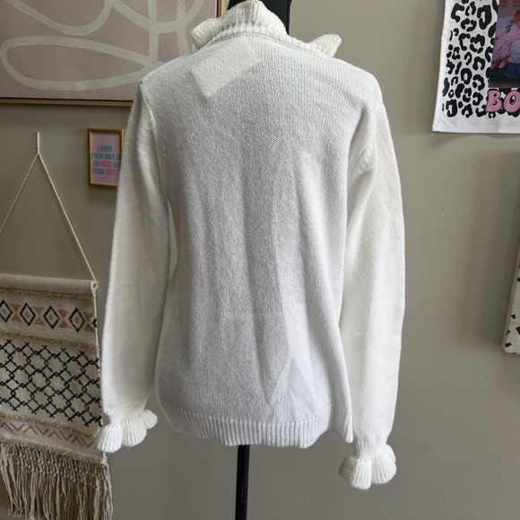 White Ruffled Button-Up Sweater - Picture 6 of 6
